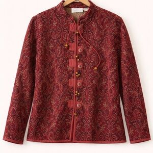 Tapestry Paisley Mandarin Collar Jacket with beaded buttons XL